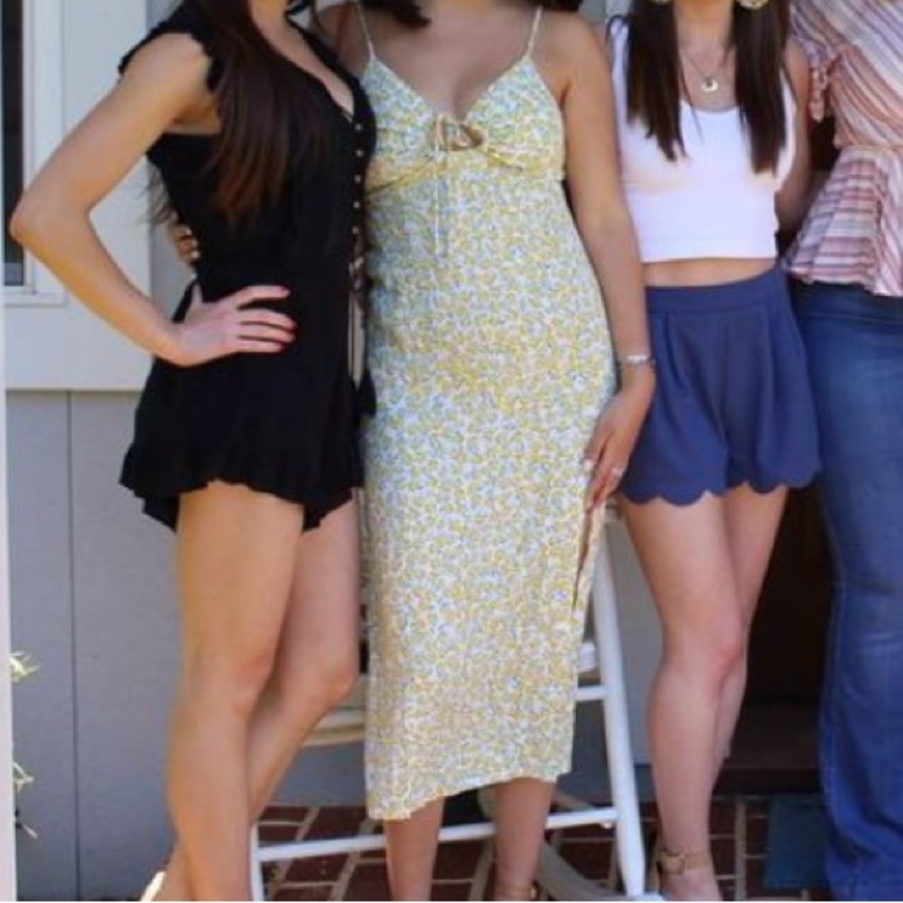 Yellow floral midi dress